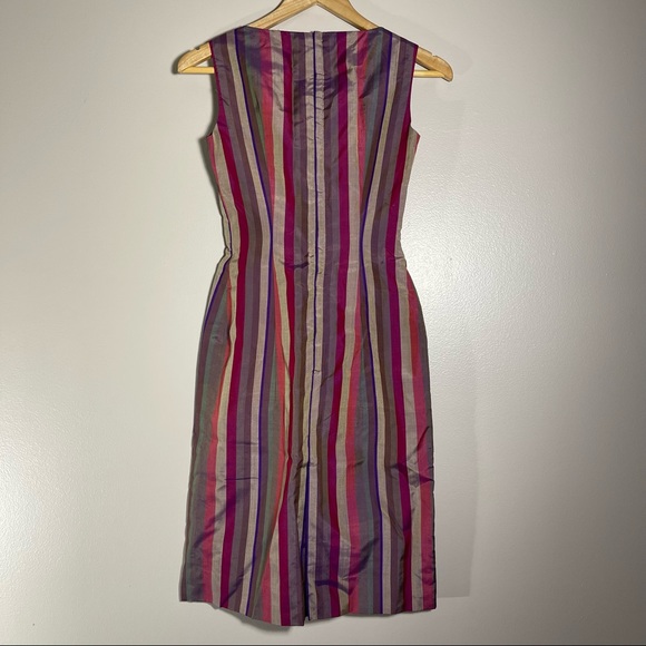 VTG 50s 60s Silk Striped Multicolored Stripes Handmade Dress Sheer Lining Lk New - Picture 5 of 16